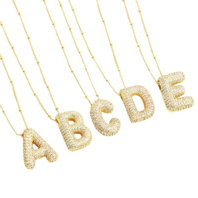 Bubble Letter Initial Necklace| Gold