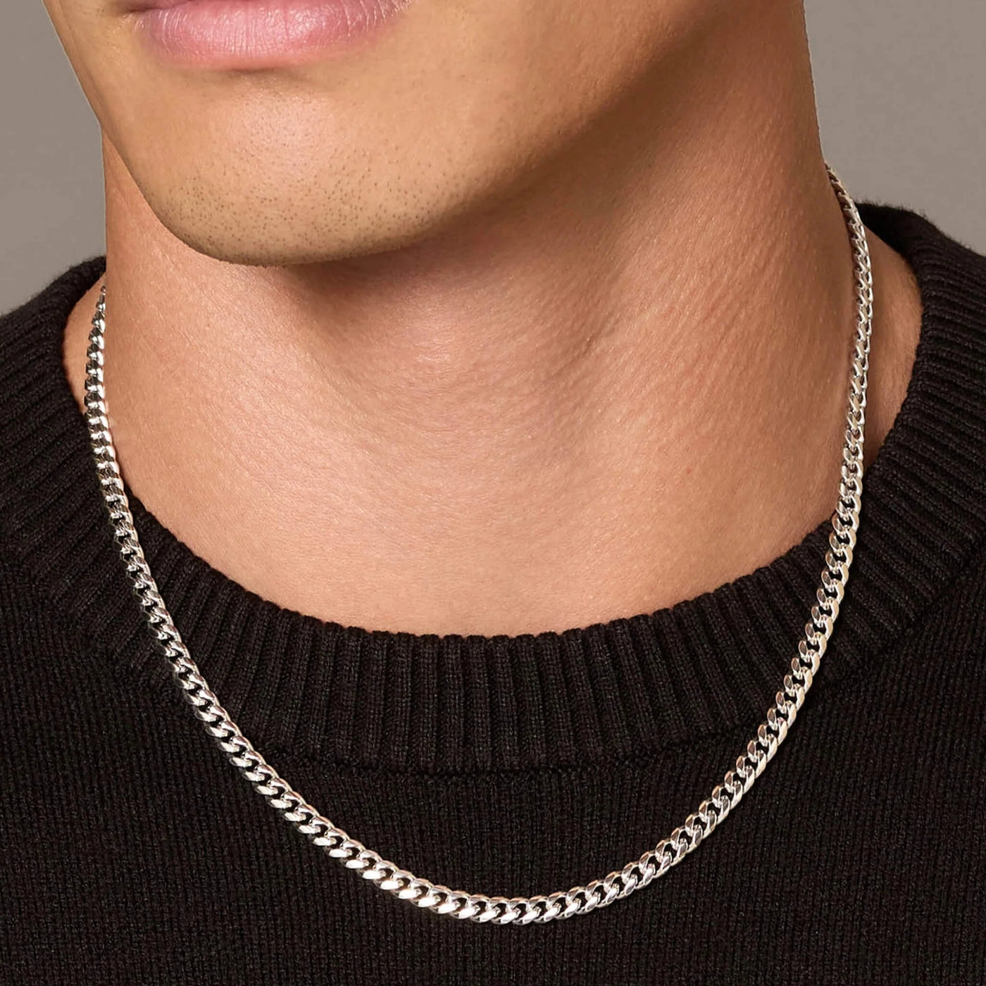 Flat Link Curb Chain Necklace | White Gold