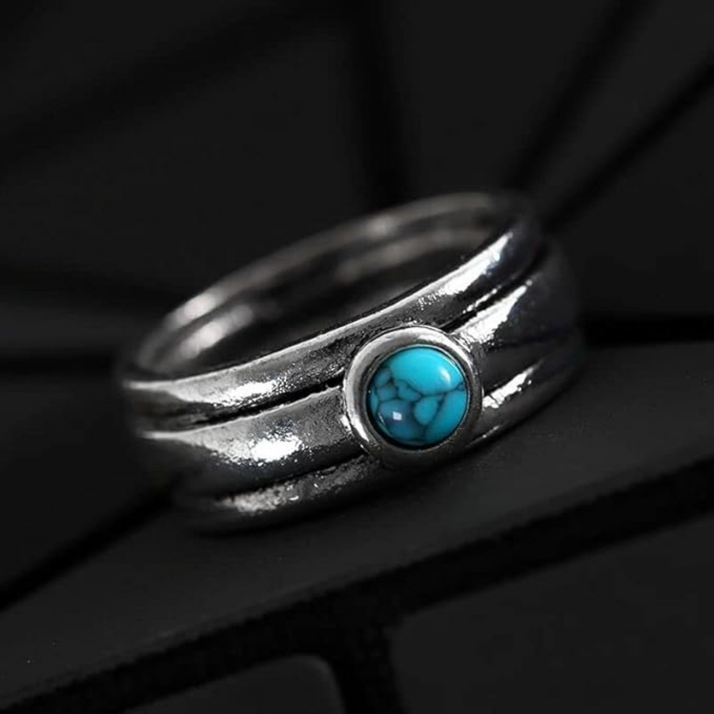 Layered Ring with Blue Gemstone