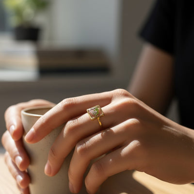 Dried Fern Resin Ring Botanical Jewelry