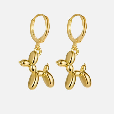 Gold Huggie Earrings with Mini Balloon Dog Charm