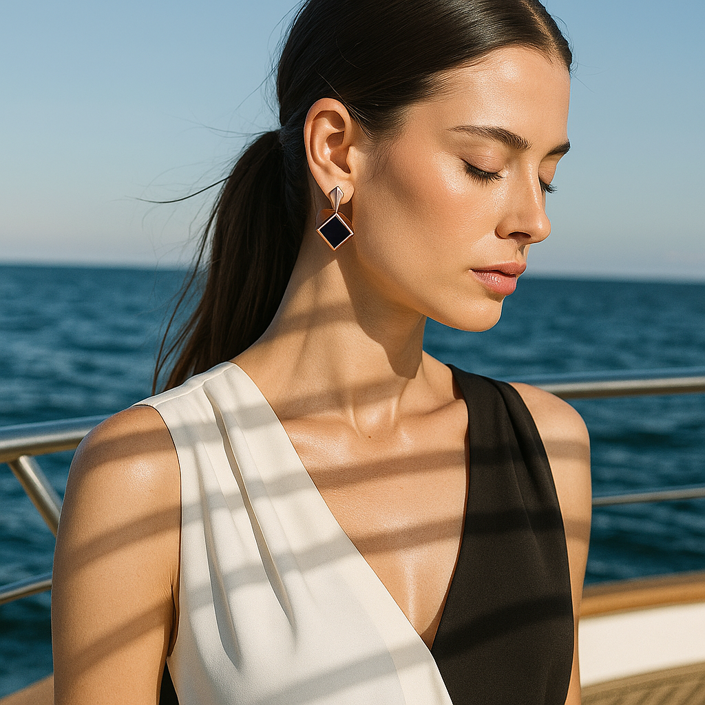 Keto | Earrings with square black stones