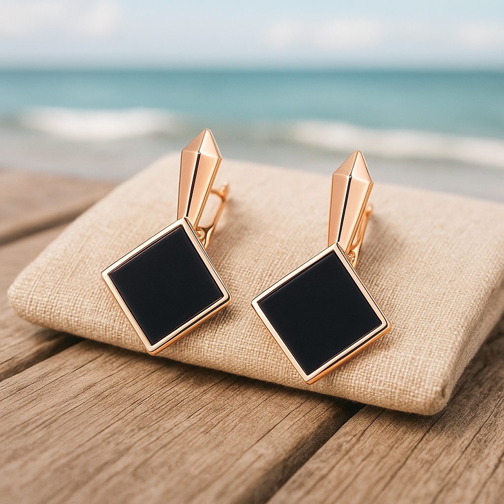 Keto | Earrings with square black stones
