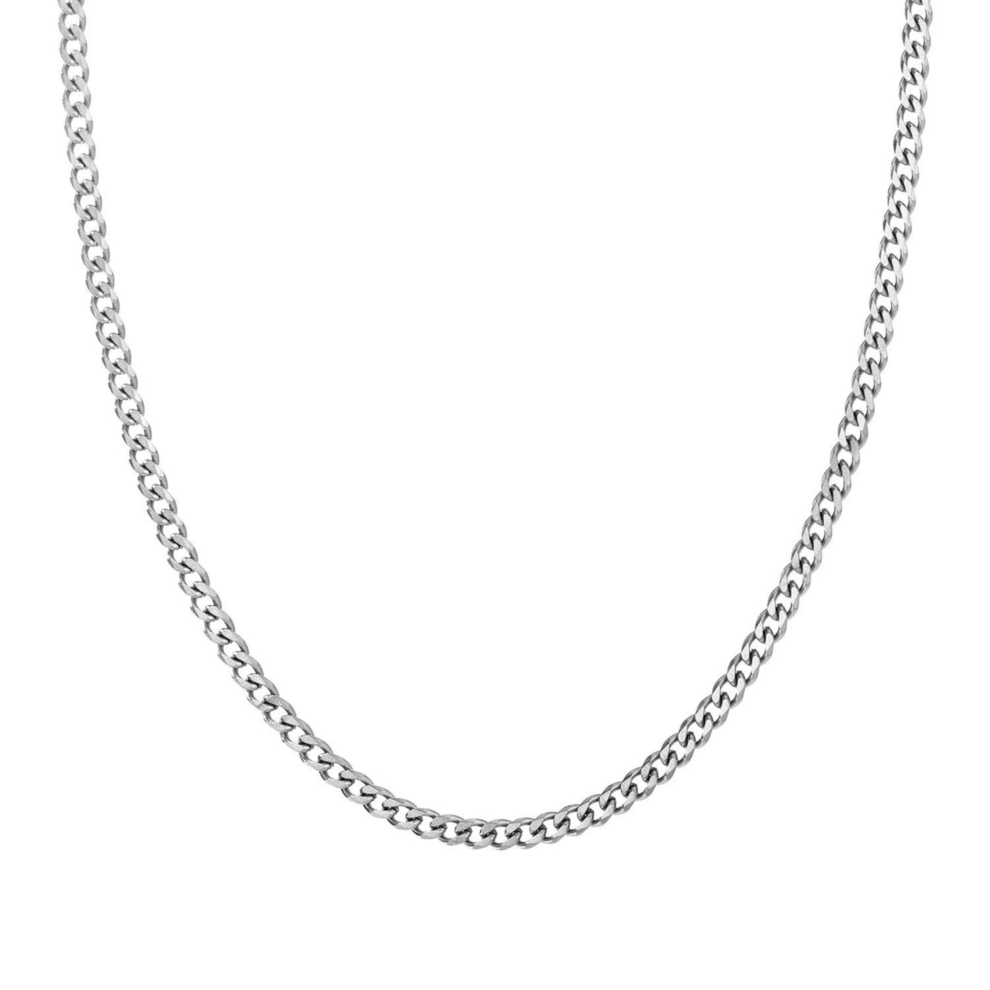 Flat Link Curb Chain Necklace | White Gold
