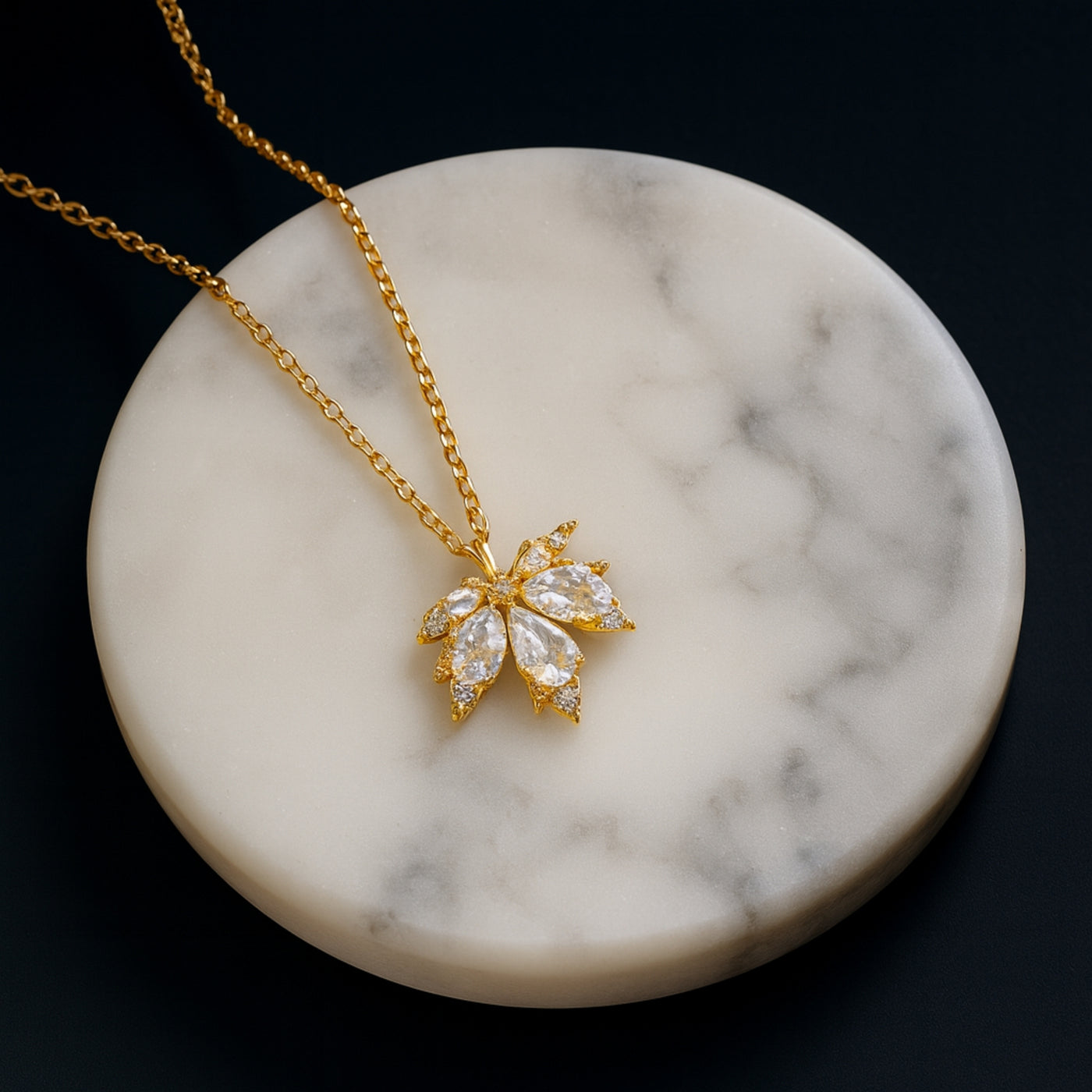 Crystal Clear Maple Leaf Necklace