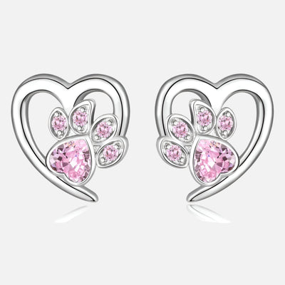 Paw and Heart Earrings with Zirconia