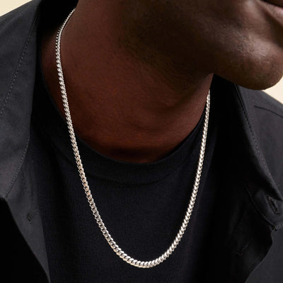 Flat Link Curb Chain Necklace | White Gold