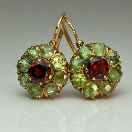 Chic Green and Red Gemstone Earrings