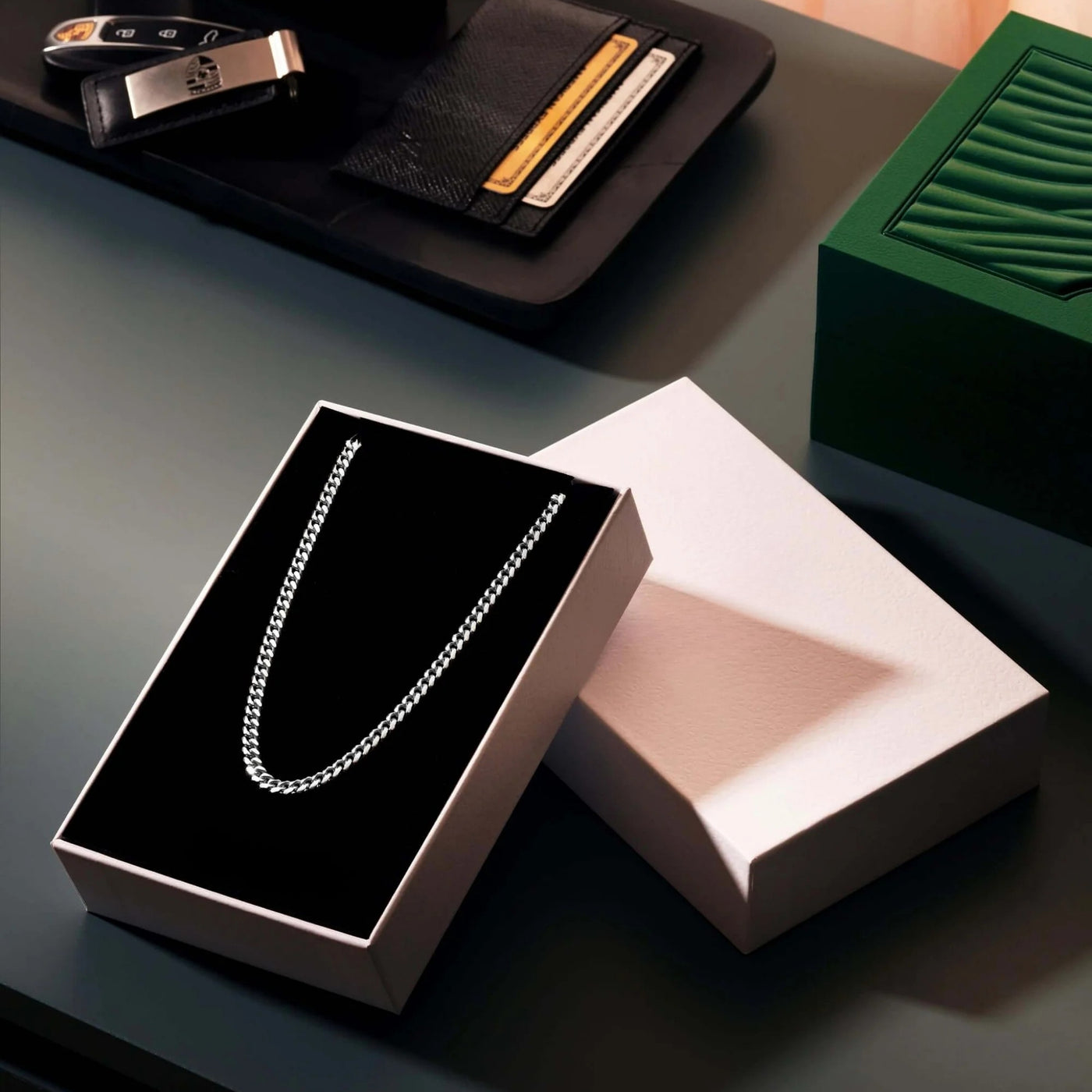 Flat Link Curb Chain Necklace | White Gold