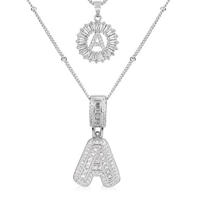 Moissanite letter initial necklace set | White Gold