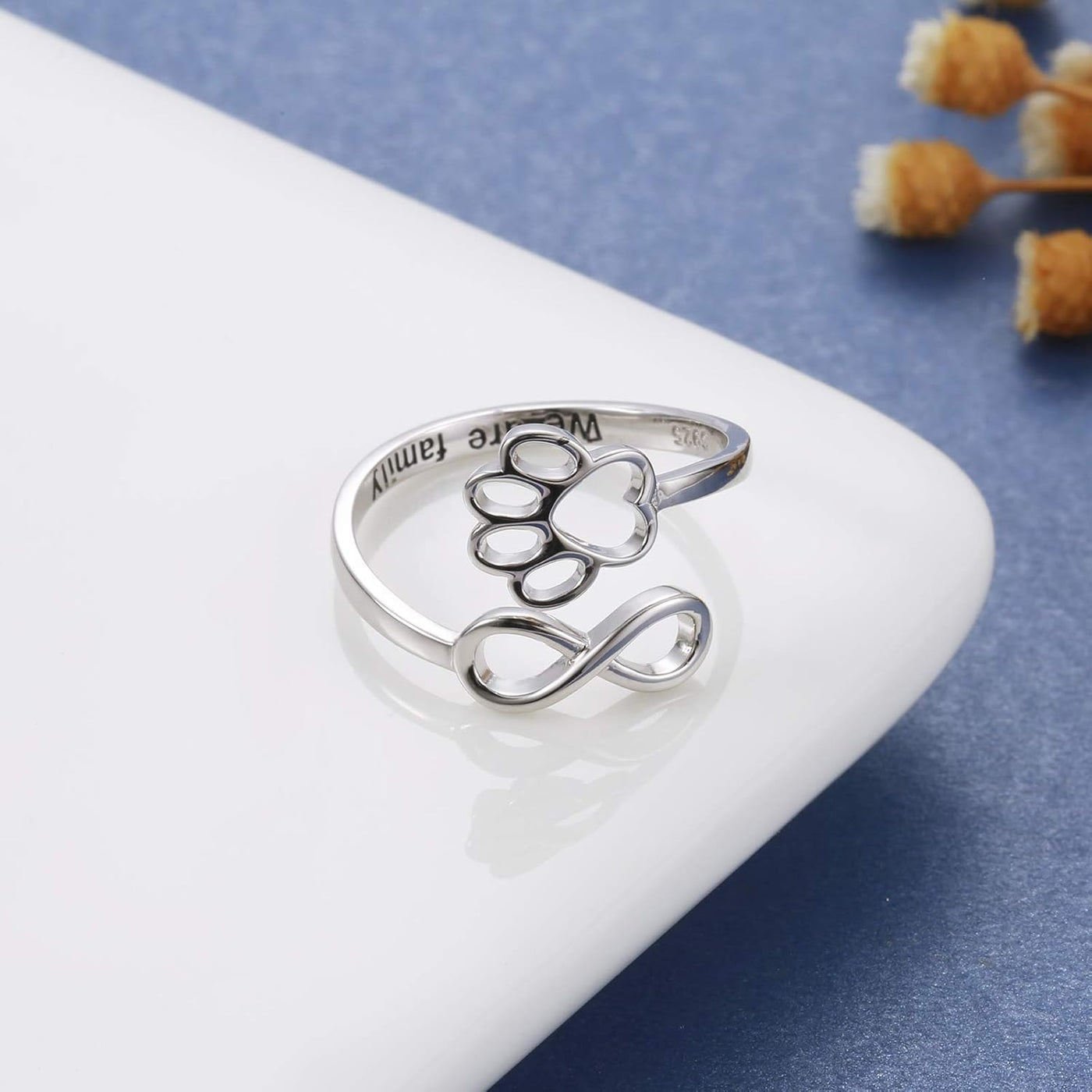 Handcrafted Paw & Heart Ring – Adjustable 925 Sterling Silver