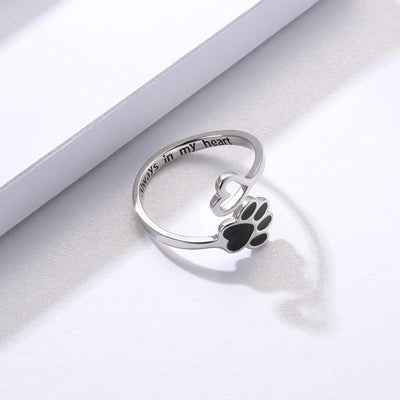 Handcrafted Paw & Heart Ring – Adjustable 925 Sterling Silver