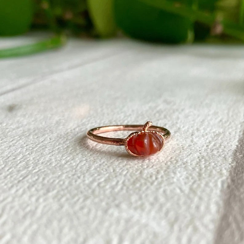 Carnelian Dainty Pumpkin Copper Ring