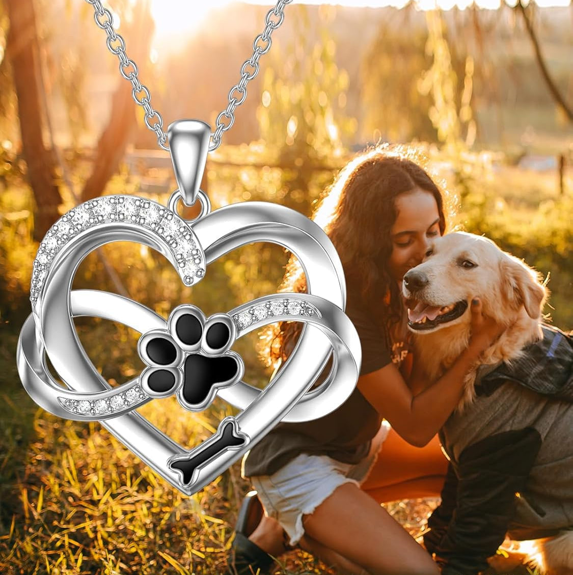 Infinity Necklace with Heart & Paw