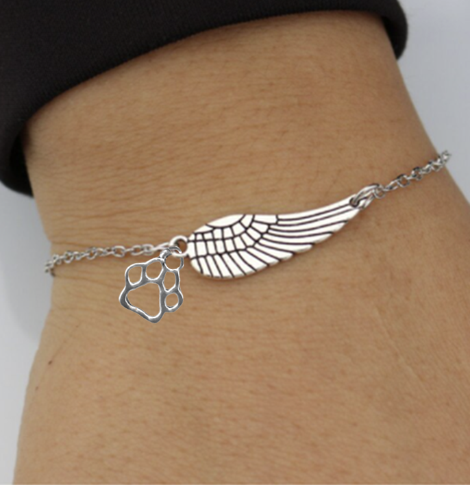 Memorial Bracelet with Angel Wings & Paw Print | Handmade
