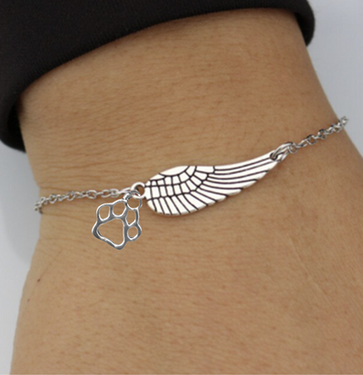 Memorial Bracelet with Angel Wings & Paw Print | Handmade