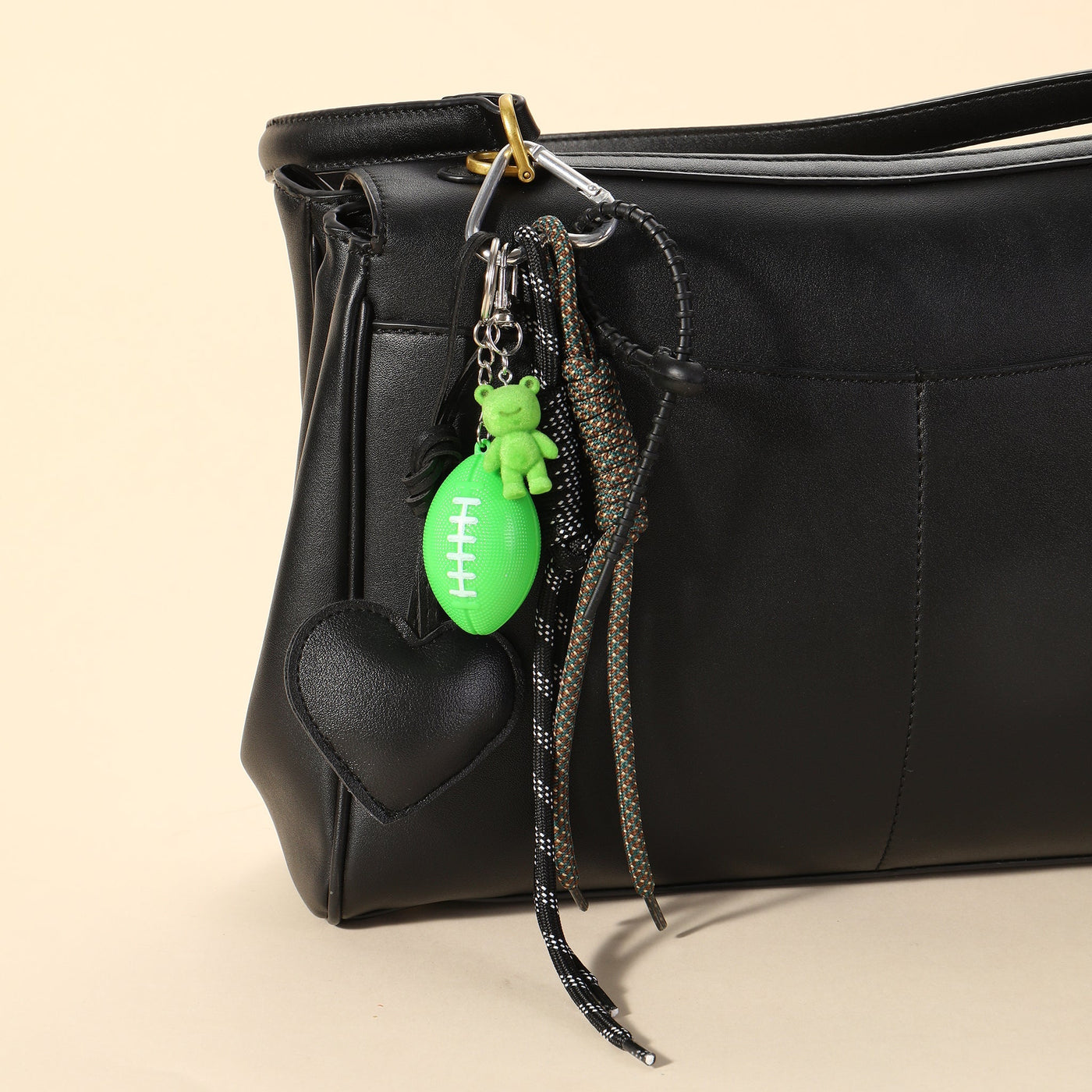 Green Rugby Teddy & Black Heart Bag Charm