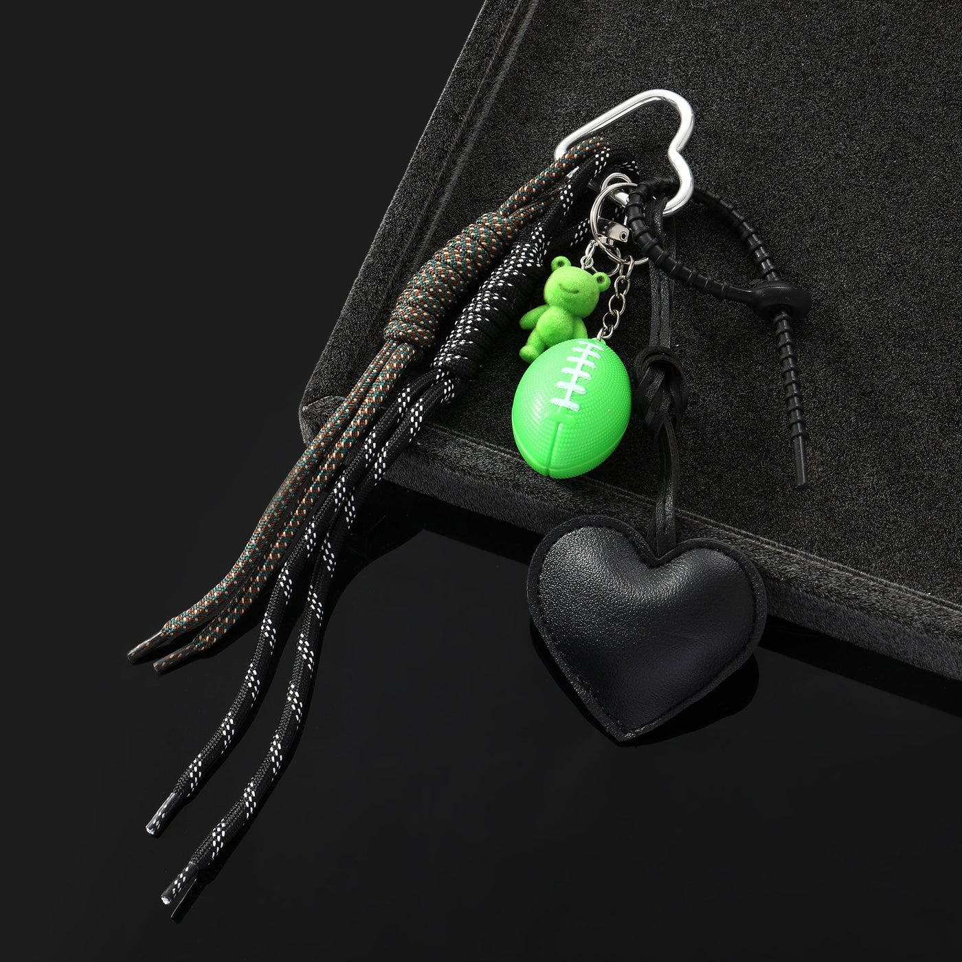 Green Rugby Teddy & Black Heart Bag Charm