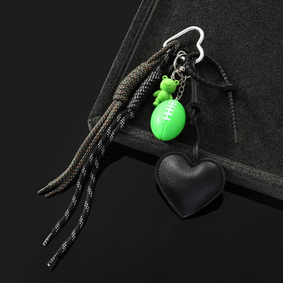 Green Rugby Teddy & Black Heart Bag Charm