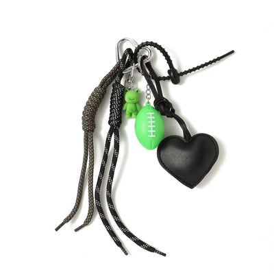 Green Rugby Teddy & Black Heart Bag Charm