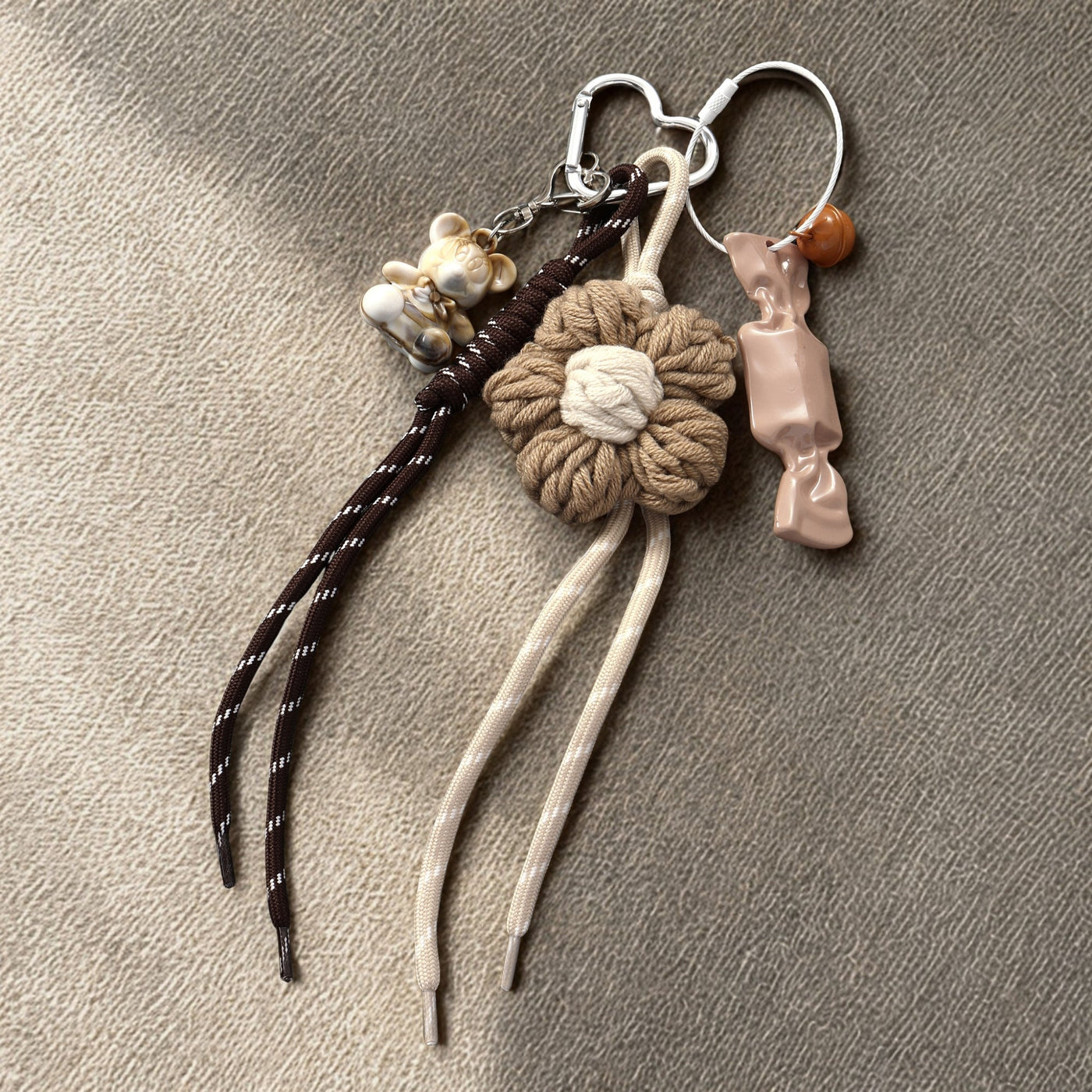 Brown Floral Croche & White Puppy Duo Bag Charm