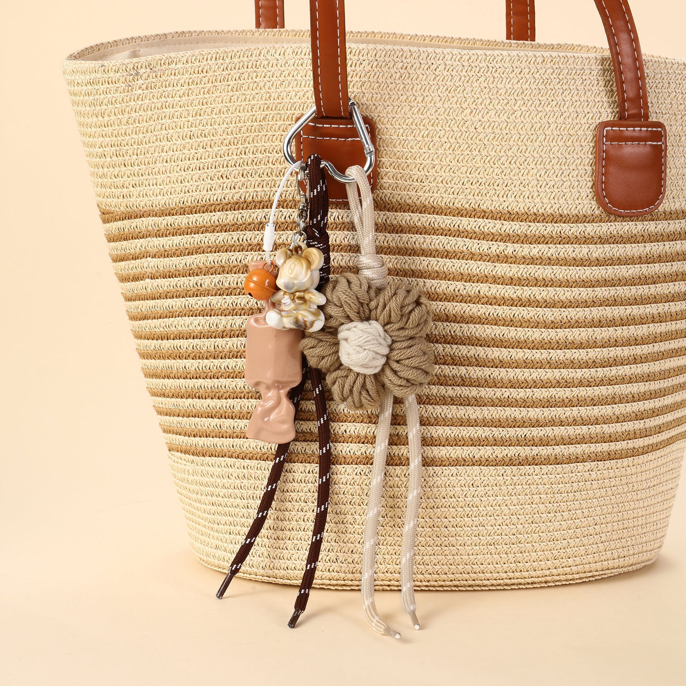 Brown Floral Croche & White Puppy Duo Bag Charm