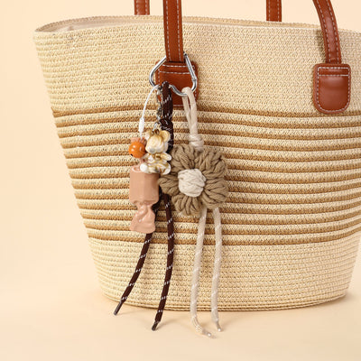 Brown Floral Croche & White Puppy Duo Bag Charm