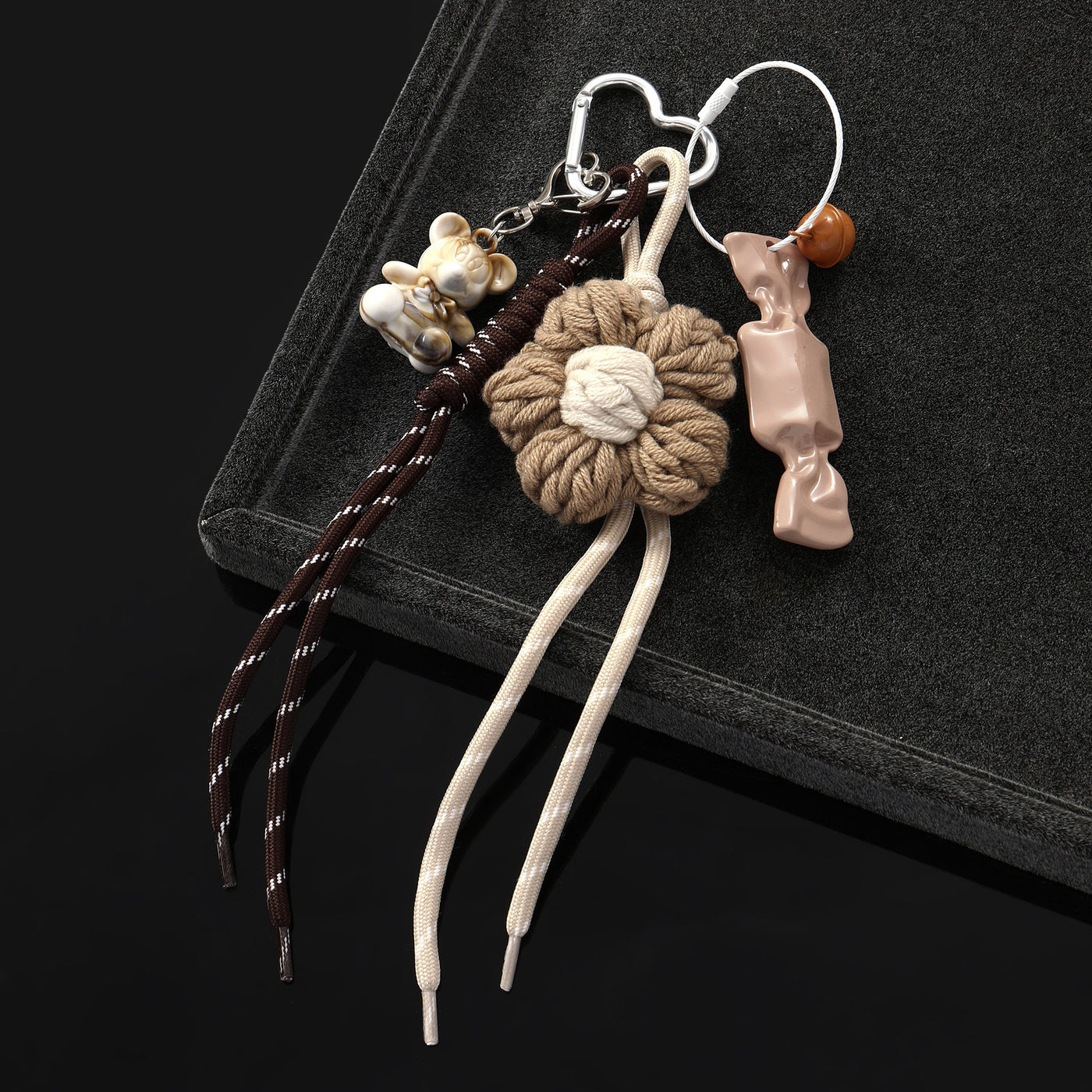 Brown Floral Croche & White Puppy Duo Bag Charm