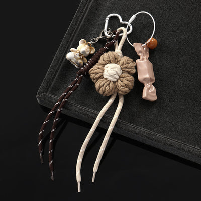 Brown Floral Croche & White Puppy Duo Bag Charm