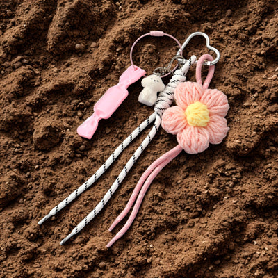 The Pink Floral Croche & White Puppy Bag Charm