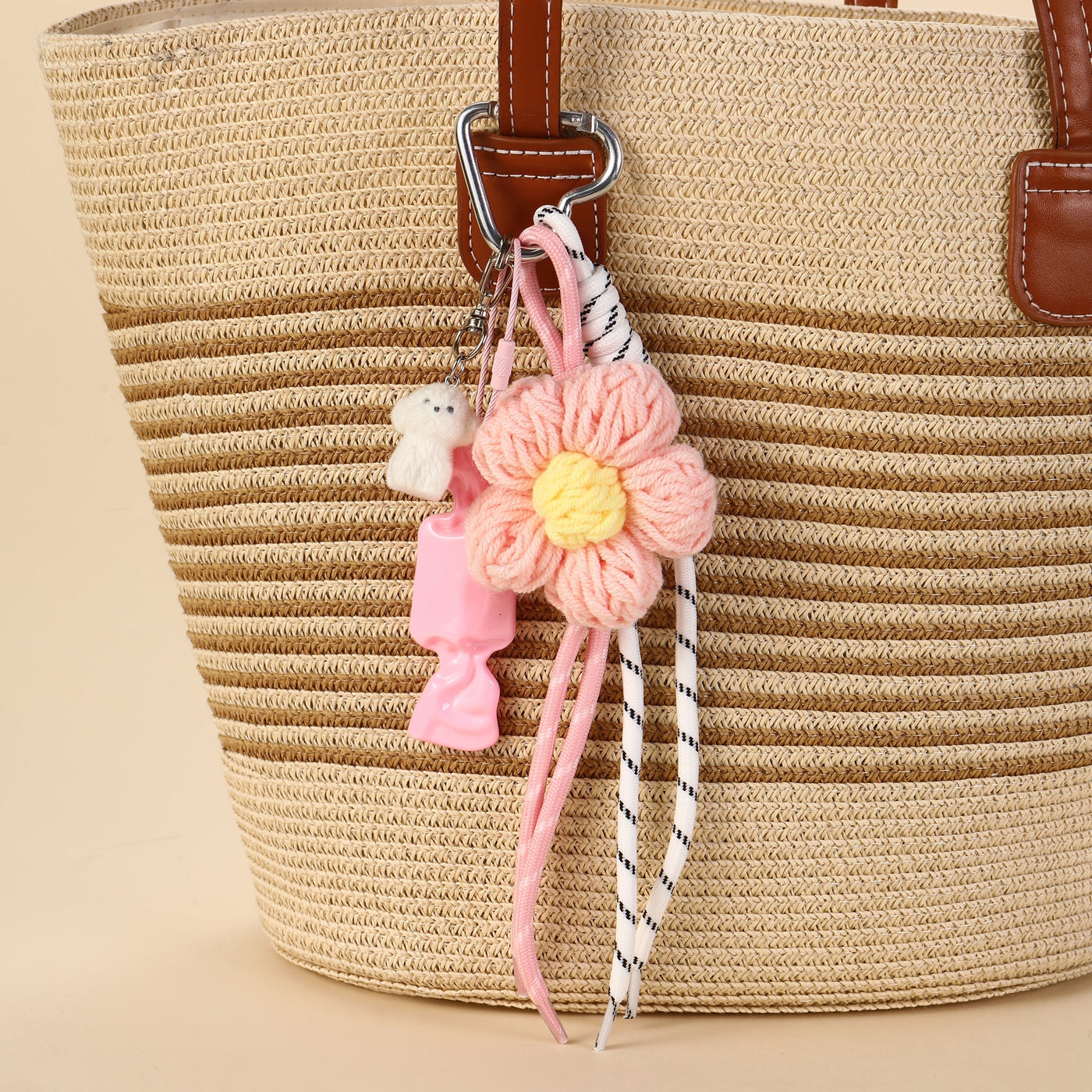 The Pink Floral Croche & White Puppy Bag Charm