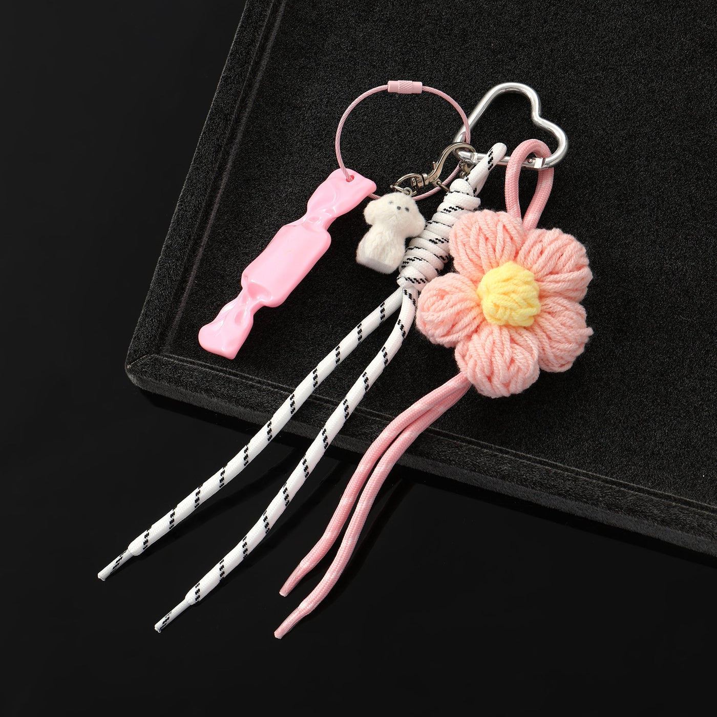The Pink Floral Croche & White Puppy Bag Charm