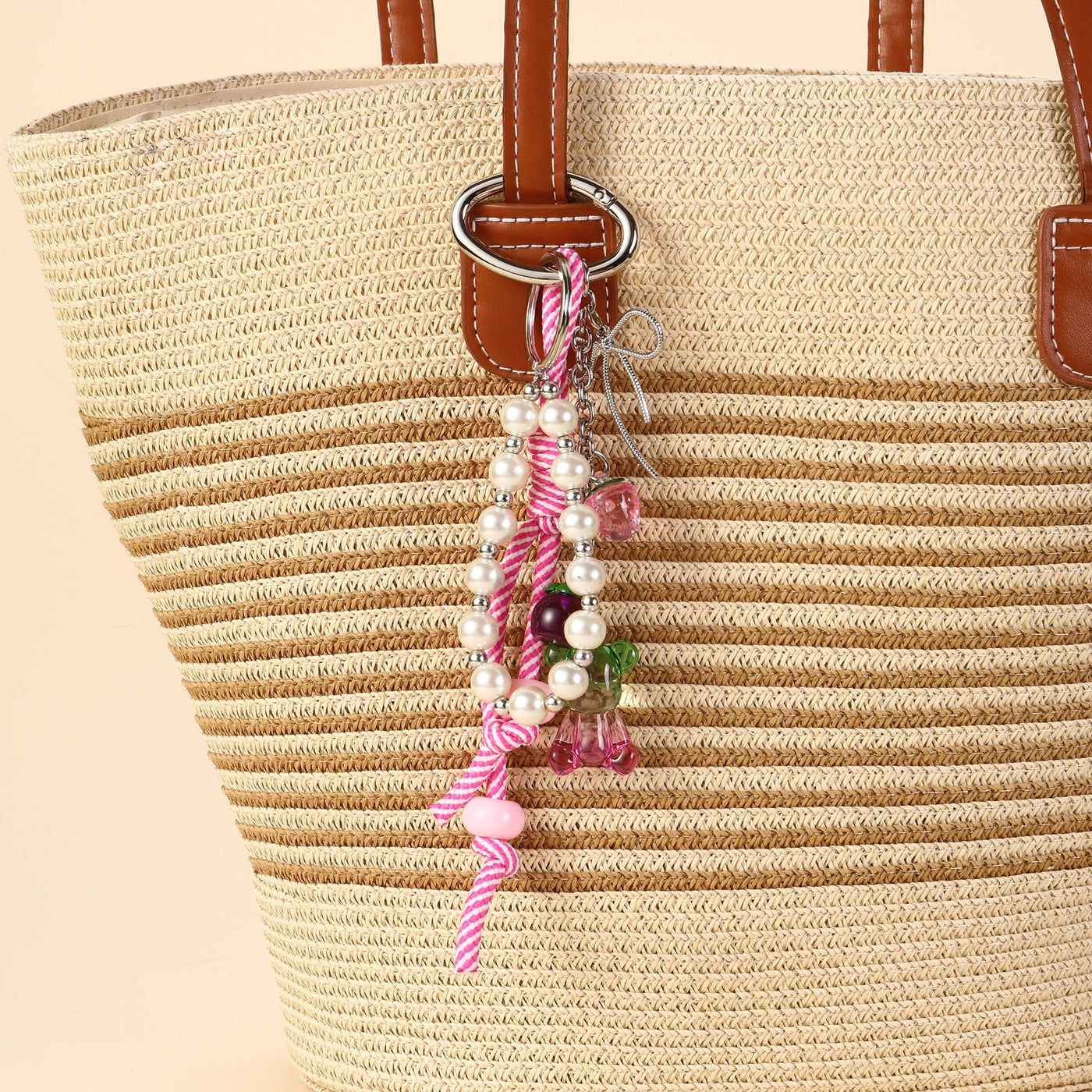 Charming Pink & White Pearls Purse Charm