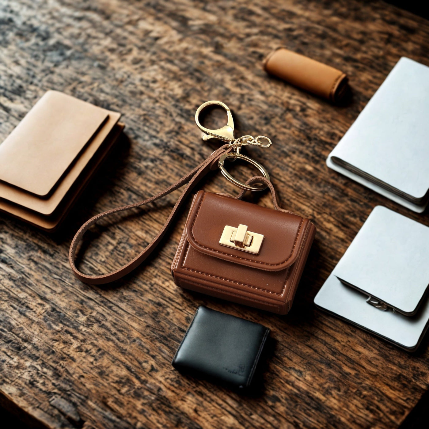 The Office Mini Leather Bag Charm - Brown