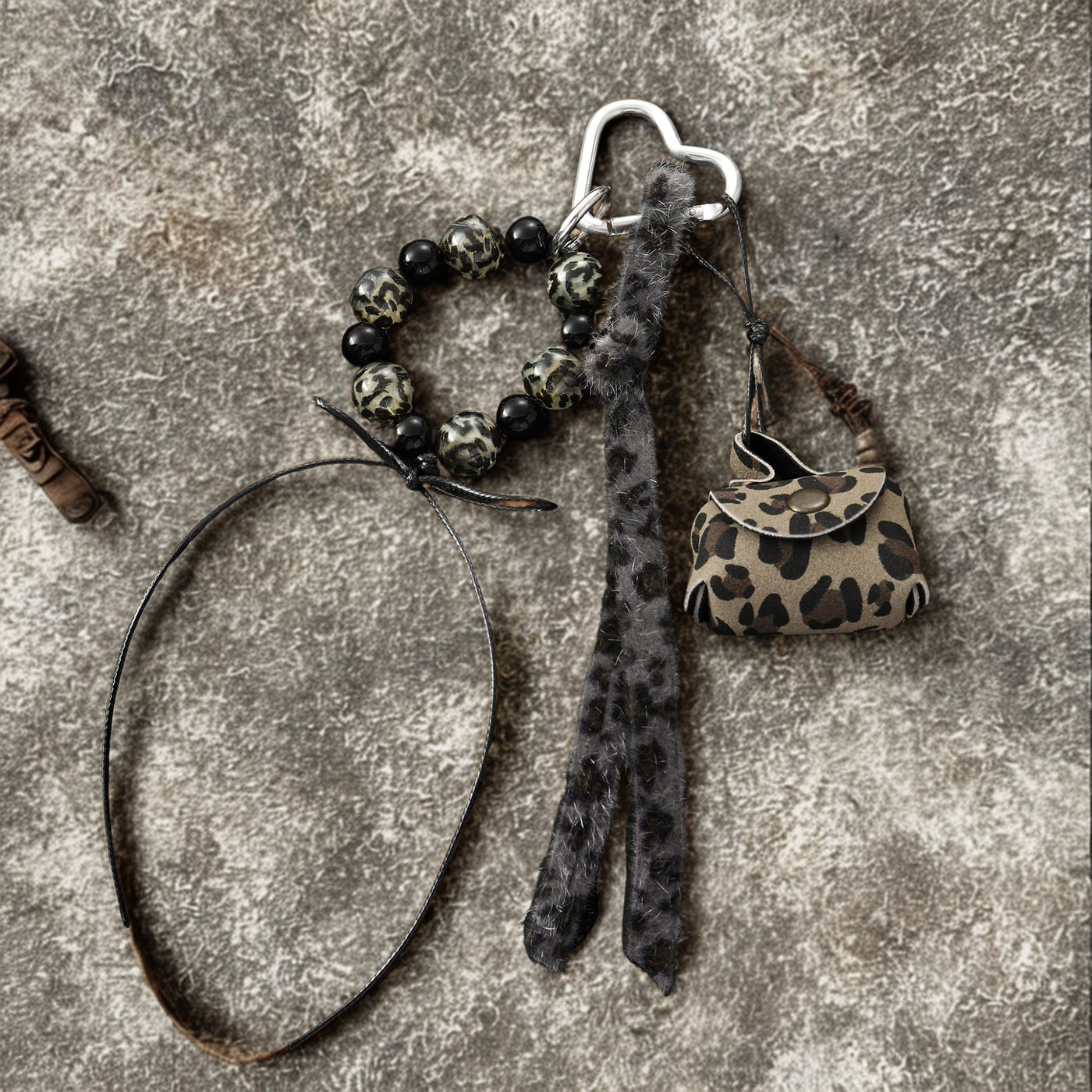 The LeopardLoop Keyring Bag Charm - Black