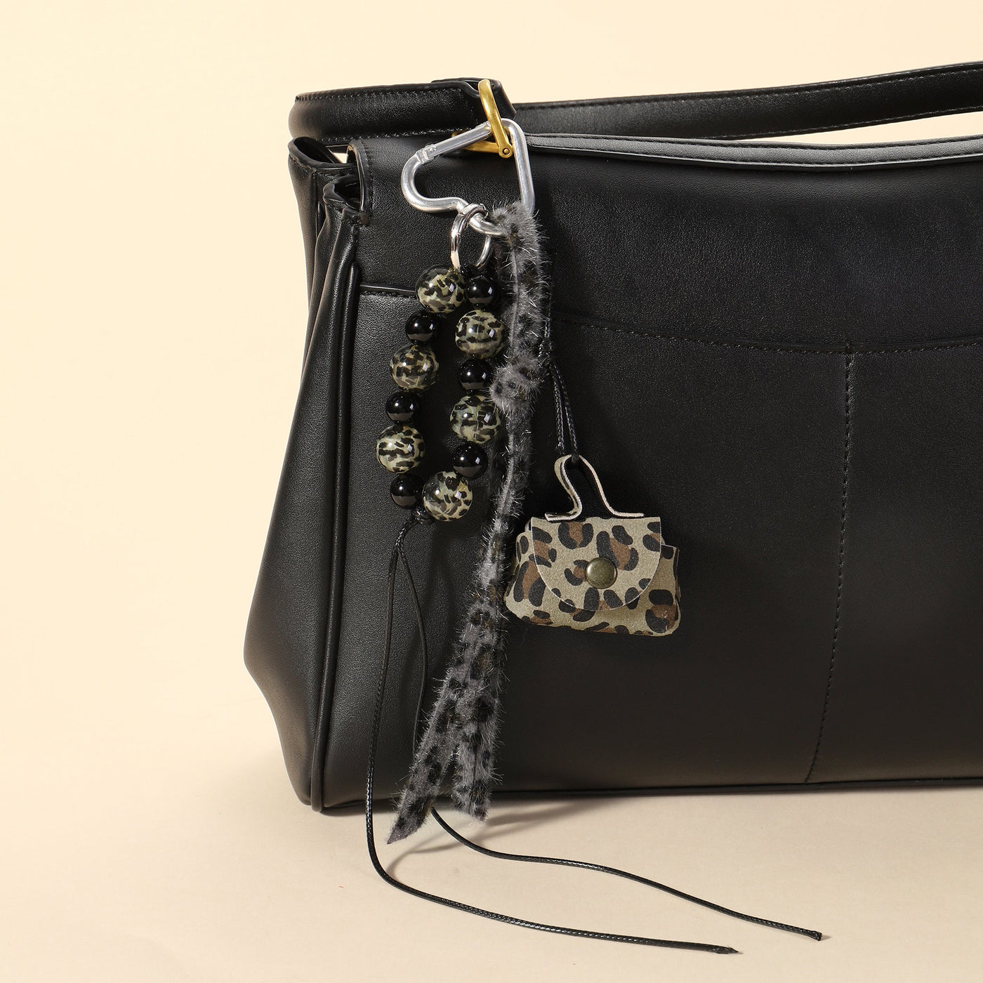 The LeopardLoop Keyring Bag Charm - Black