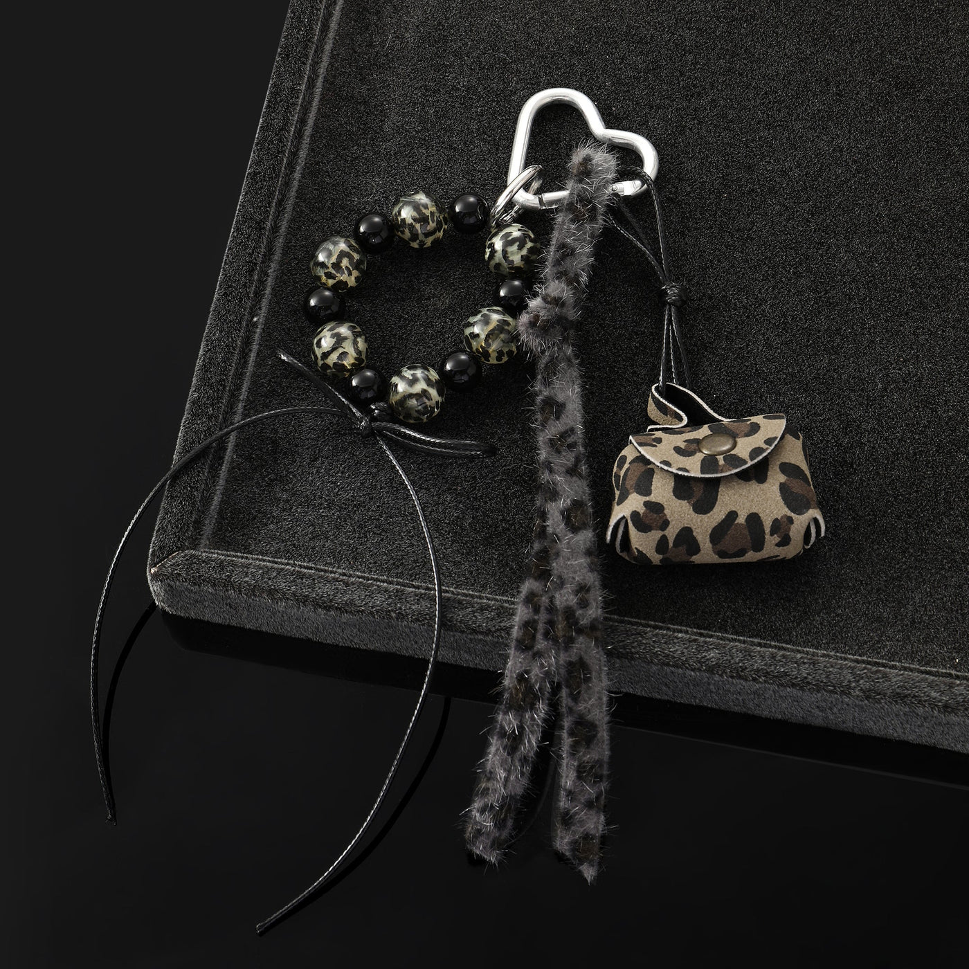 The LeopardLoop Keyring Bag Charm - Black