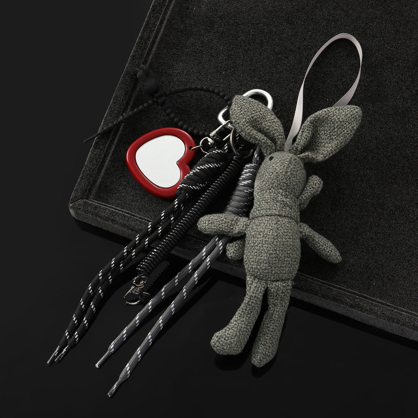 Croche Bunny & Heart Mirror Bag Charm