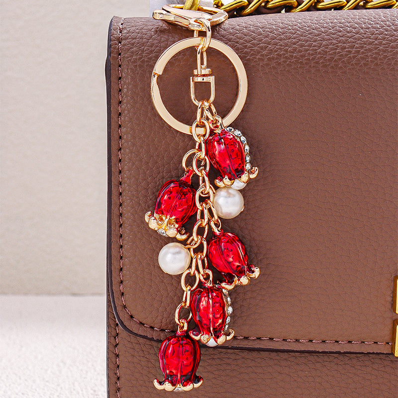 Red Glass Beads and Pearl Charm