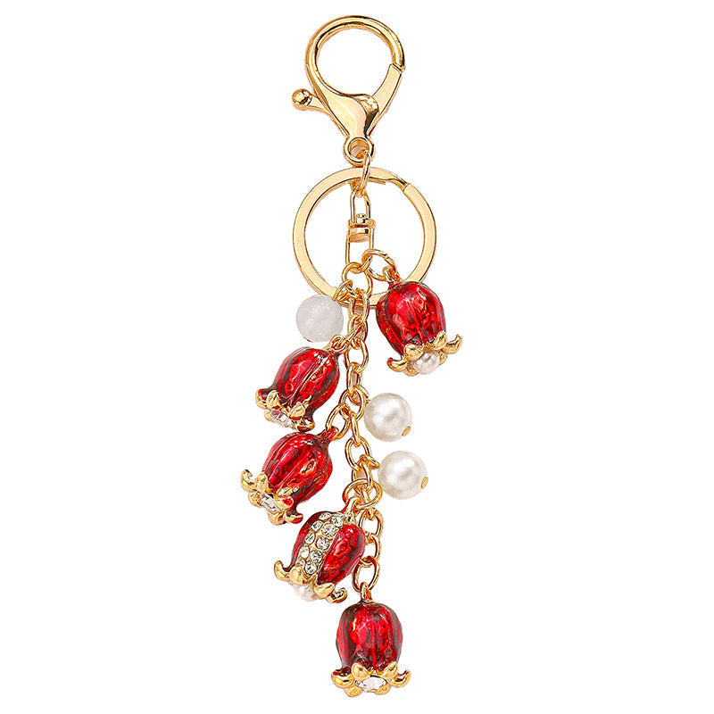 Red Glass Beads and Pearl Charm