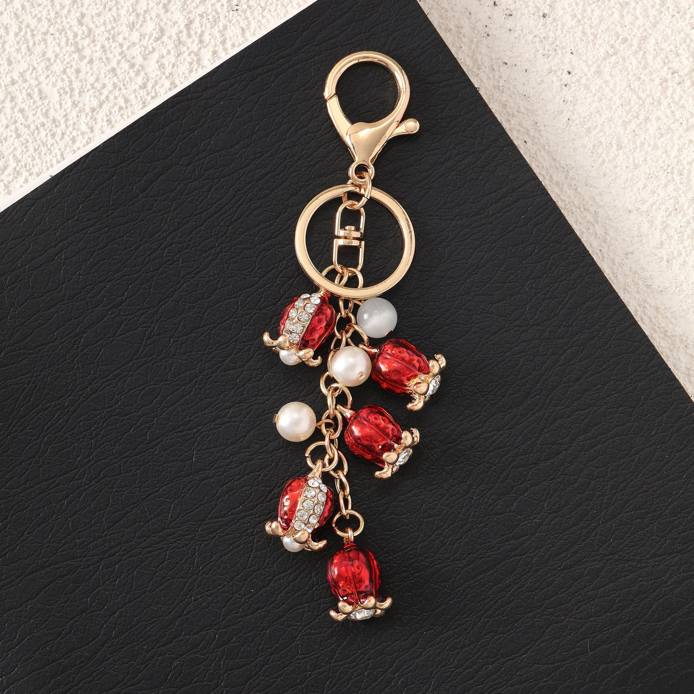 Red Glass Beads and Pearl Charm