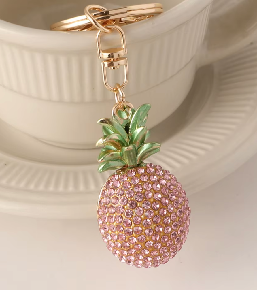 Pink Pineapple Crystal Bag Charm