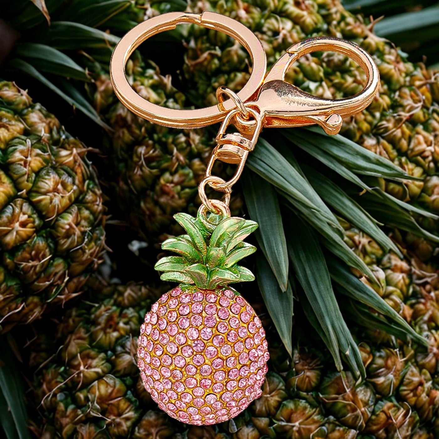 Pink Pineapple Crystal Bag Charm