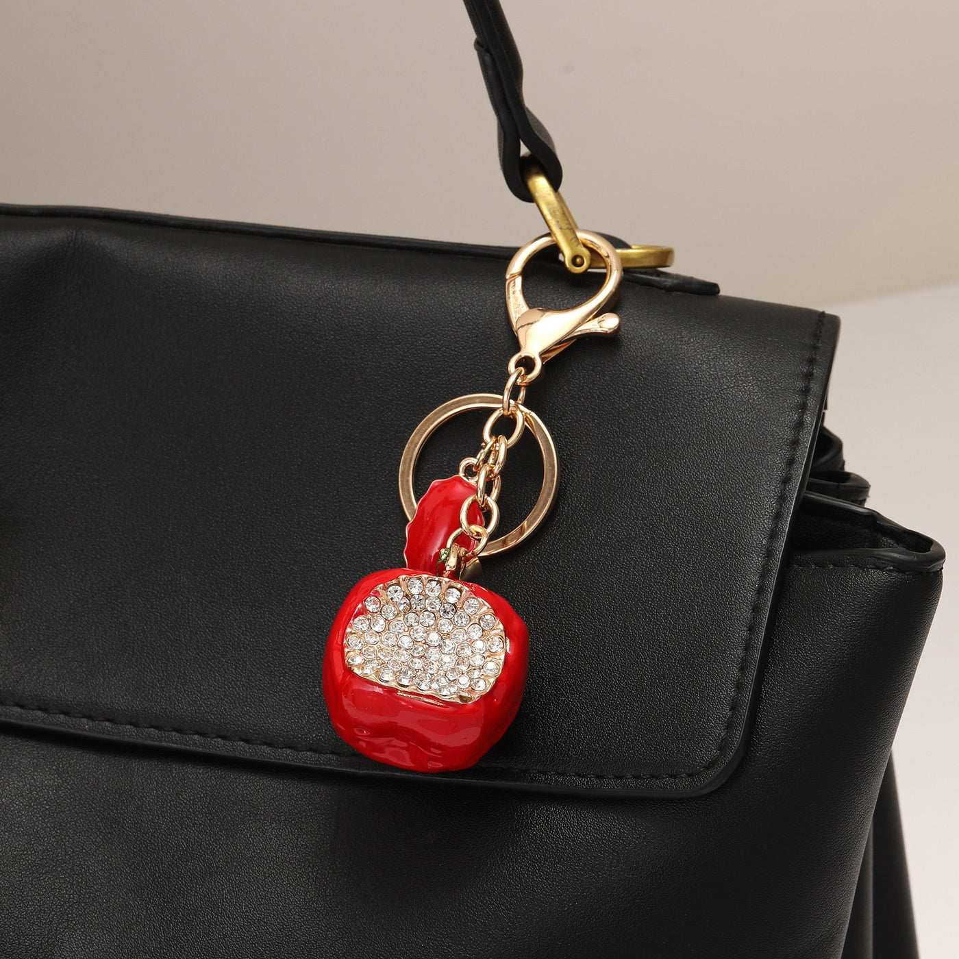 Crystal Studded Apple Bag Charm for Girls
