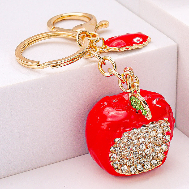 Crystal Studded Apple Bag Charm for Girls
