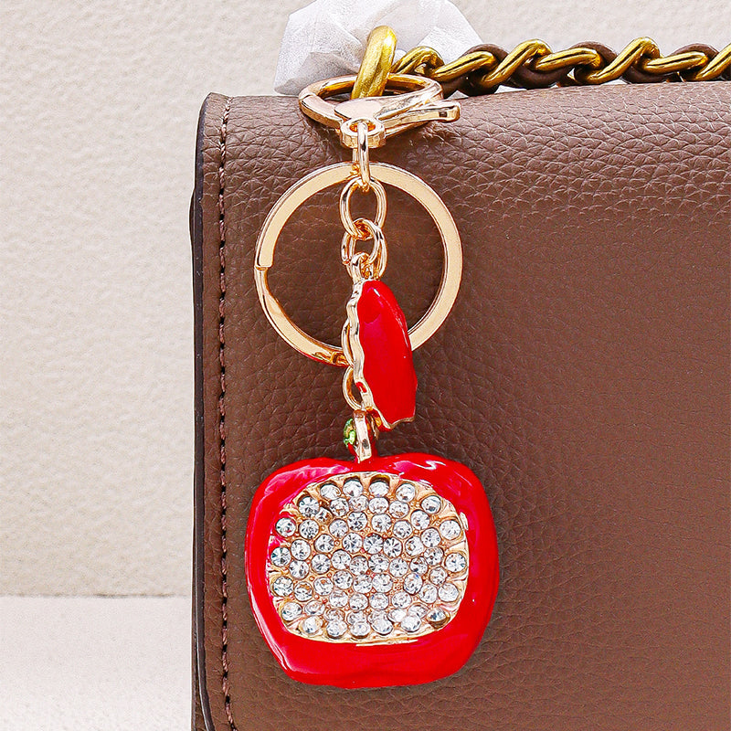 Crystal Studded Apple Bag Charm for Girls