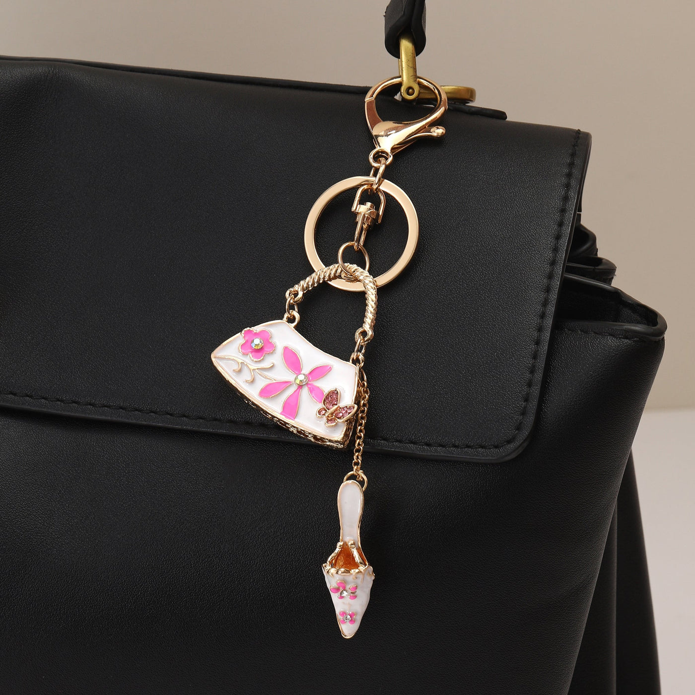 Pink MultiCharm Floral Themed Bag Charm