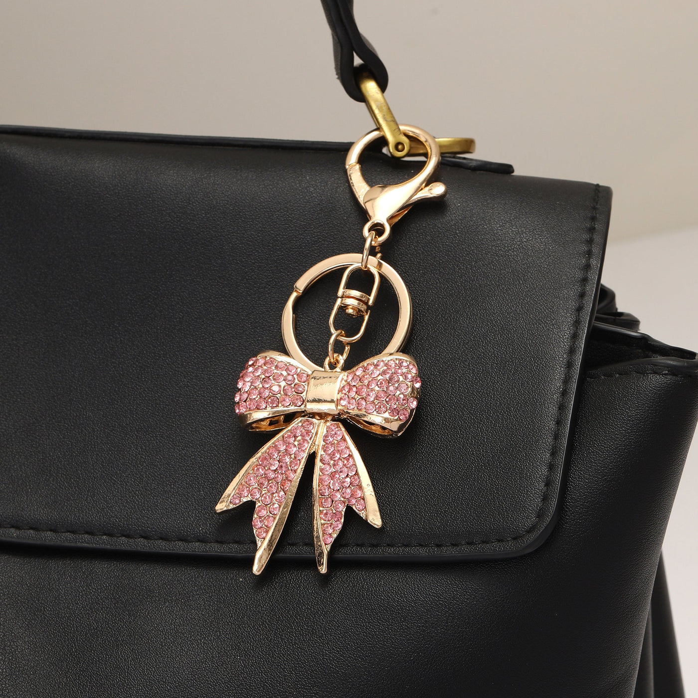 Studded Crystal Pink Bow Bag Charm for Women