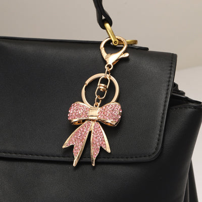 Studded Crystal Pink Bow Bag Charm for Women