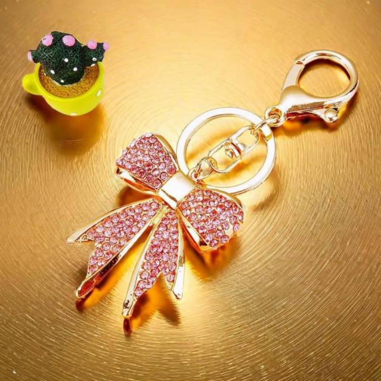 Studded Crystal Pink Bow Bag Charm for Women